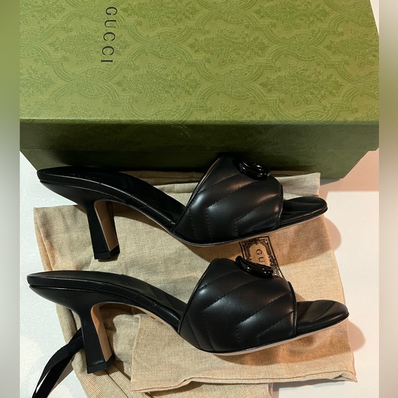 New GUCCI GG Marmont black Nappa Matelasse Monogram Slide Sandals size 39.5 - Picture 6 of 9